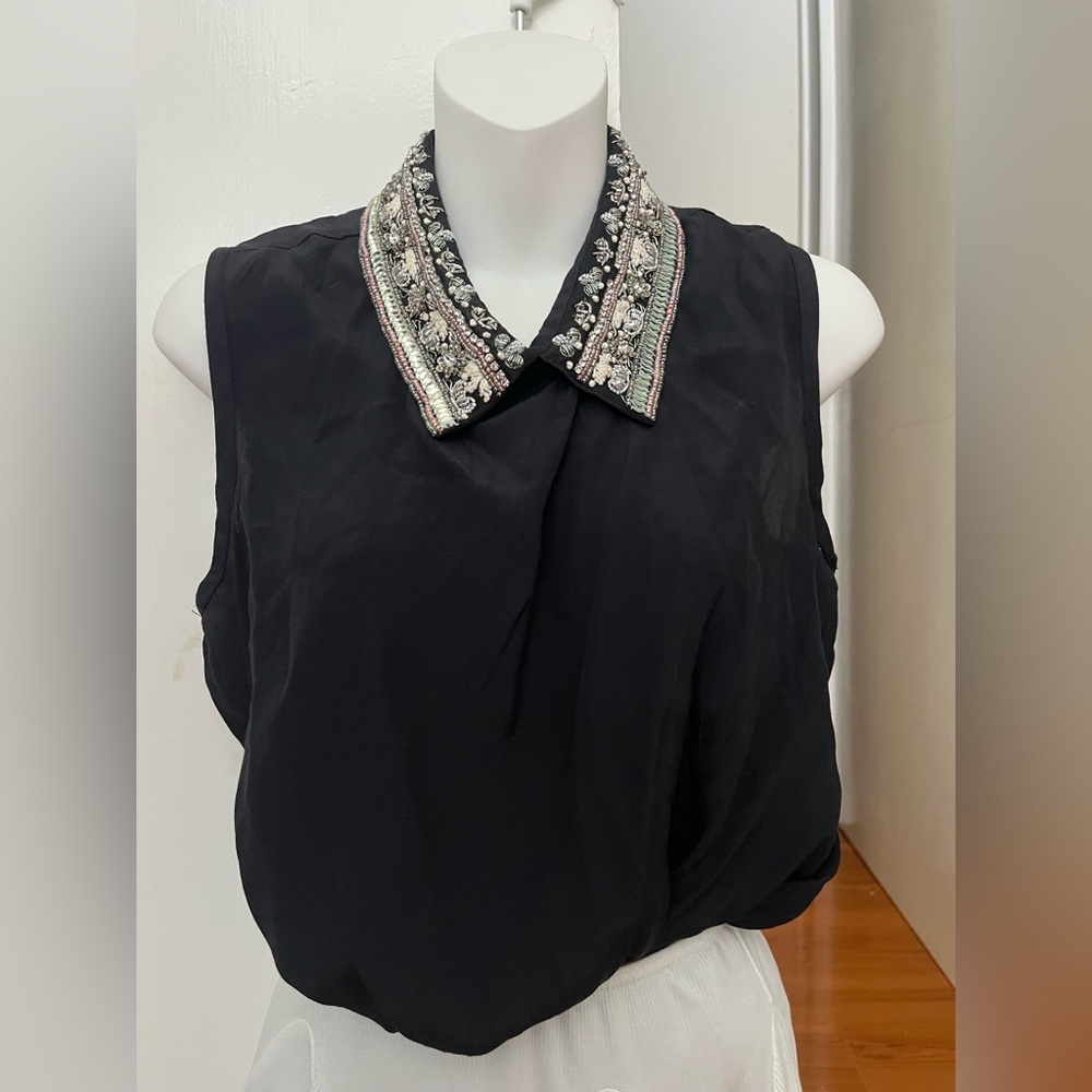Ritu Kumar Black Top with Embellished Collar
